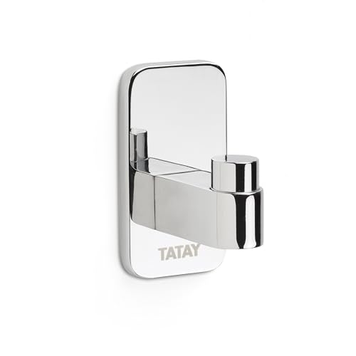 TATAY Fixing Kit Slim Stainless Steel Material Dual Fixing System - Fixing Kit Bathroom - Dimensions 3,5x4,5x6,5 cm - Screws Included - Single Bathroom Towel Hanger - Wall Hook