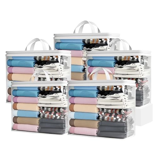 Woobroo 5 Pack Clear Storage Bags Clothes Storage Bag - 22L PVC Storage Bags with Handles for Bedding, Linen, Blankets, Comforters, Clothes