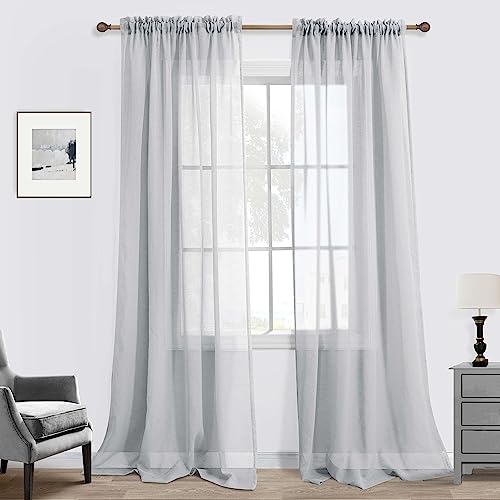KOUFALL Grey Curtains, 2 Panels, 84 Inch Length, Rod Pocket, Semi-Sheer, Light-Transmitting, Linen-Look, for Bedroom or Living Room, 52 x 84 Inch