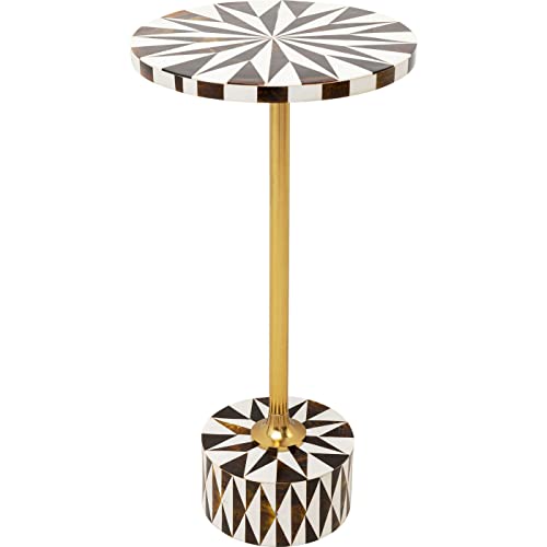Kare Design Side Table Domero Star, Brown, White, 25 cm Diameter, Accent Table, Load Capacity 30 kg, Round, Lacquered, Glamour, Modern, Timeless, Minimalist, Living Room
