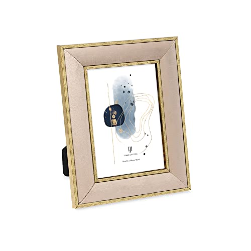 Isaac Jacobs Velvet Picture Frame with Metallic Gold Double Border, Photo Frame, Horizontal & Vertical, Made for Tabletop & Wall Display, for Home and Office (5x7, Sand)