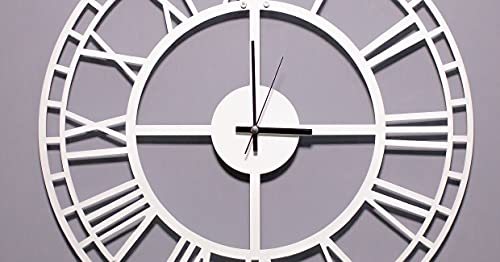 Homemania Clock – Storage, Books – Wall, Living Room, Bedroom – White Metal, 50 x 0.15 x 50 cm, 50 X 0.15 X 50cm