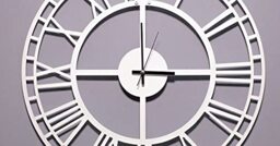 Homemania Clock – Storage, Books – Wall, Living Room, Bedroom – White Metal, 50 x 0.15 x 50 cm, 50 X 0.15 X 50cm