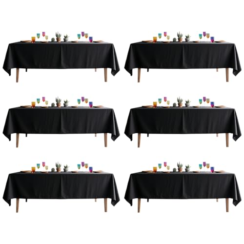 Dressmaker 6 Pack Black Table Cloth Rectangle 60x102 Inches Polyester Tablecloth for 6ft Tables Washable Fabric Table Cloths for Party,Wedding Banquet