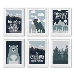 12 Adventure Awaits Wall Decor Nursery Wall Art Prints, Mountain Nursery Decor Neutral, Bear Nursery Wall Decor Bedroom Posters, Deer Wall Decor for Bedroom, Inspirational Wall Art for Kids
