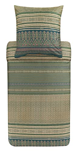 Bassetti Roccaraso V1 9323437 Bed Linen Set Cotton Mako Satin in Green 2-Piece with Zip Closure 135 x 200 cm / 80 x 80 cm