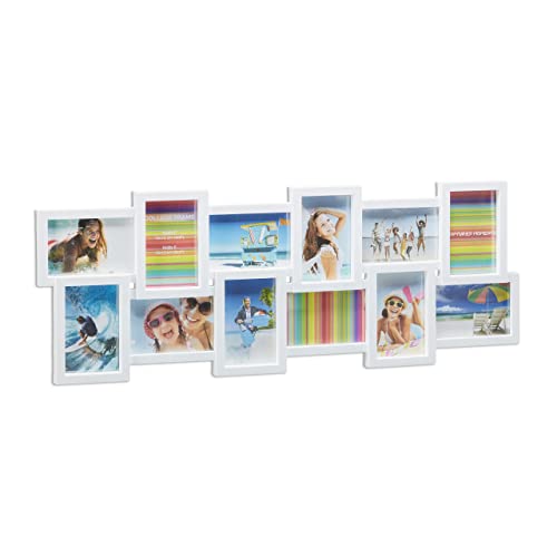 Relaxdays Picture Frame Collage, Photo Gallery for 12 Pictures, XL Hanging Frame, Multi Photo, White