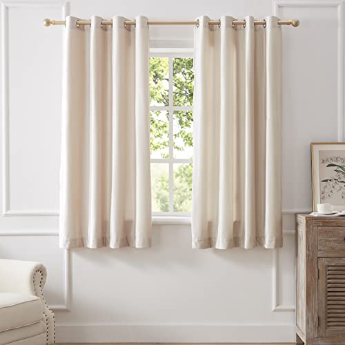 BULBUL Cream Velvet Blackout Curtains - 63 inch Length, Set of 2 Panels for Living Room & Bedroom, Thermal Insulated, Room Darkening, Grommet, Ivory & Black