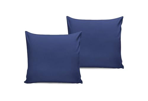 Premium Sax Blue Pillowcase Set (2 Pieces), 80 x 80 cm, 100% Cotton Ranforce, 155 Thread Count, Envelope Closure, Machine Washable at 30°C