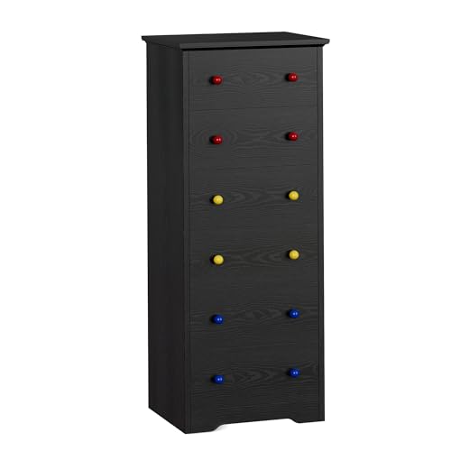 IRONCK Tallboy Chest of Drawers 131 cm Tall Slim Storage Cabinet with 6 Drawers, Colourful Changeable Handles, Wooden Narrow Dresser Bedroom Furniture for Living Room Hallway Entryway, Black by Amazon | uFurnish.com IRONCK Tallboy Chest of Drawers 131 cm Tall Slim Storage Cabinet with 6 Drawers, Colourful Changeable Handles, Wooden Narrow Dresser Bedroom Furniture for Living Room Hallway Entryway, Black by Amazon | uFurnish.com