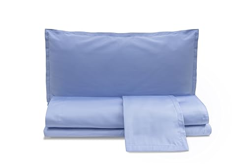 zer0bed, Plain Cotton Satin Double Bed Sheet Set, Sky Blue, 100% Cotton Satin, Top Sheet, Fitted Sheet, Pair of Pillowcases 4 Shuttles