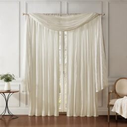 "Elrene Home Fashions Athena Faux Crushed-Silk Window Curtain Panel and Valance Set, 52""x84"" (2 Panels) & 1 Valance, Ivory"