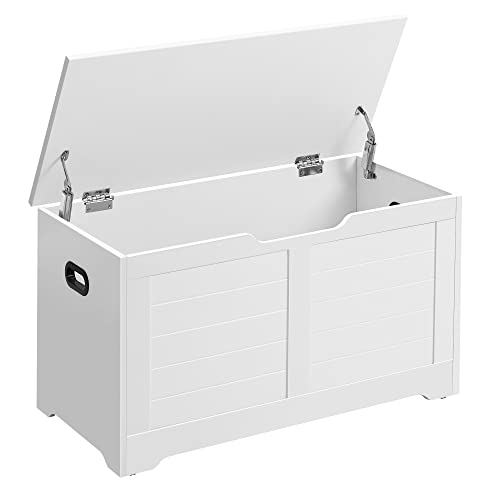 VASAGLE Shoe Bench, Bench with Storage Space, Seat Chest with 2 Safety Hinges, Storage Cabinet, Country House Style, 40 x 80 x 46 cm, for Hallway, Bedroom, Living Room, Cloud White LSB063T14