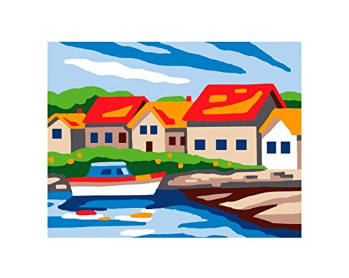 Collection D'Art Tapestry Kit Houses On The Shore, 100% Cotton, Multi-Colour, 20 x 25 x 0.100 cm