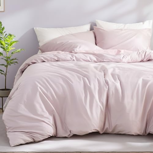 Cozaline 100% Cotton Comforter Set Queen Size ??? Beige Grey, Linen-Like Texture, Super Soft & Breathable Lightweight Bedding Set, 3-Piece Durable Percale Comforter for All Seasons
