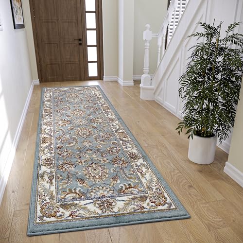 HANSE Home Reni Oriental Rug - Oriental Runner Classic Tightly Woven with Ornaments and Flower Motifs Soft Short Pile for Bedroom, Dining Room, Living Room, Hallway - Mint Cream, 80 x 240 cm