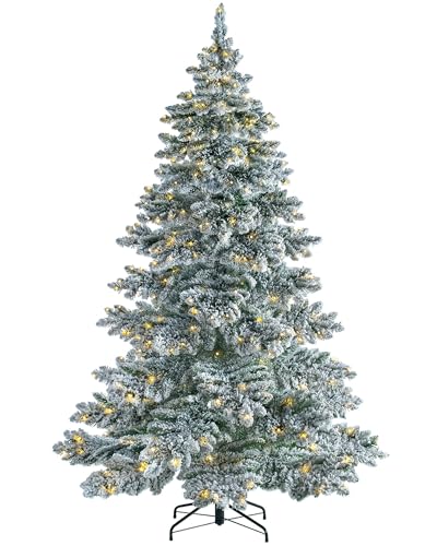 WeRChristmas Pre-Lit Snow Flocked Alpine Christmas Tree, White, 6 ft