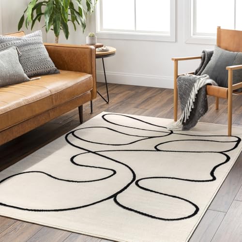Livabliss Spokane Abstract Rug - Area Rugs Living Room 130x170 cm, Dining Room, Lounge, Kitchen, Bedroom - Modern Marble Large Rug, Soft Luxurious Easy Care Medium Pile, Ivory and Black