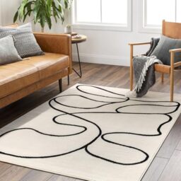 Livabliss Lylou Abstract Area Rug - 130x170 cm, Living Room, Dining Room, Lounge, Kitchen, Bedroom - Modern Marble Large Rug, Soft Luxurious Easy Care Medium Pile, Ivory and Black