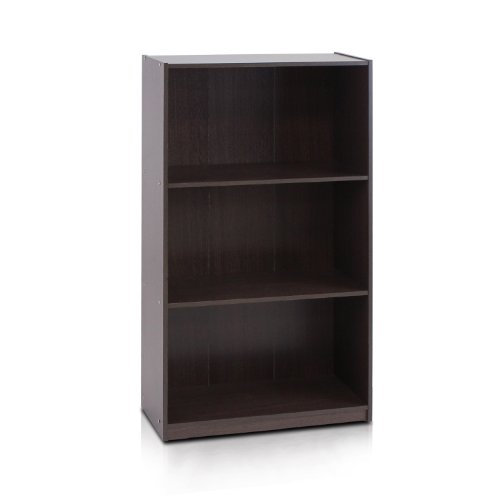 Furinno BASIC Book Shelf, 3-Tier Modern Bookshelf, Bookcase with Open Shelves, 9.3 x 21.8 x 39.5, for Living Room, Bedroom, Home Office, Dark Brown
