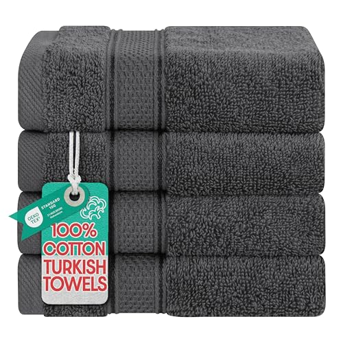 American Soft Linen Salem Washcloth Sets, 4 Piece Luxury 600 GSM 100% Cotton Washcloths for Bathroom, 13x13 inches Washrags Premium Quality Hand Face Towels, Dark Gray
