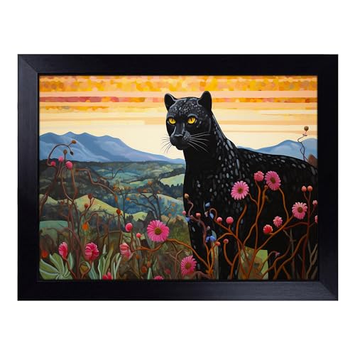 Lap Tray with Bean Bag Cushion, Panther Landscape - Handmade in the UK, Raised Wooden Edge, Padded Cushion, Heat-Resistant Wipe-Clean Surface, for Meals, Laptops and Crafts