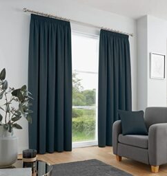 "Fusion - Galaxy - Pair of Dim-out Pencil Pleat Curtains - 66"" Width x 72"" Drop (168 x 183cm) in Navy"