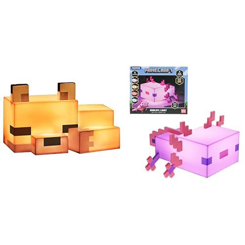 Paladone Minecraft Axolotl Light Decorate Your Desk or Bedside Table Powered by 3 x AA Batteries & Minecraft Fox Night Light - Officially Licensed - Bedroom Décor and Desk Lamp, Black