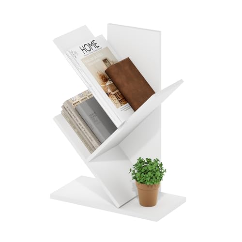 Furinno TREE Book Shelf, 3-Tier Bookshelf, Tree Bookcase for Room Decor, 8.4 x 15.7 x 21.3, for Living Room, Bedroom, Home Office, White