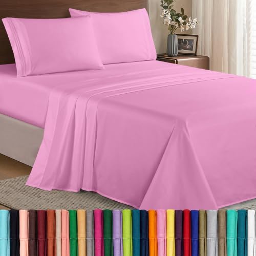 "Elegant Comfort Luxury 1500 Premium Hotel Quality Microfiber 4-Piece Sheet Set - Wrinkle Resistant, All Around Elastic Fitted Sheet, Deep Pocket up to 16"", King, Light Pink"