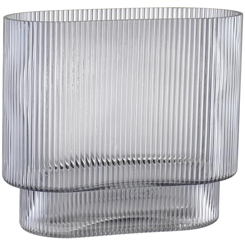YANWE1 Ribbed Glass Vase, Black Glass Vase, Fluted Short Vases for Flowers, Modern Vases for Living Room, Dining Room, Bathroom, Desk, Shelf, Wedding, Office, 7 Inches