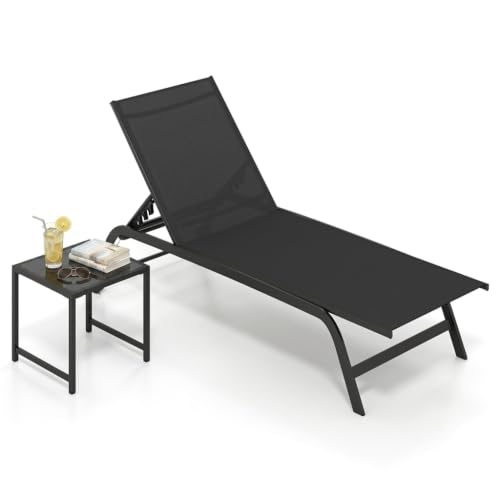 RELAX4LIFE 2 Set Fabric Sun Lounger with Side Table (Black)