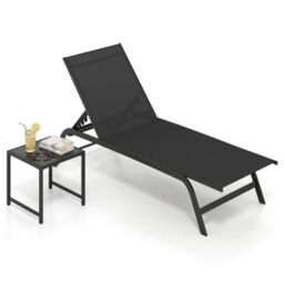 RELAX4LIFE 2 Set Fabric Sun Lounger with Side Table (Black)
