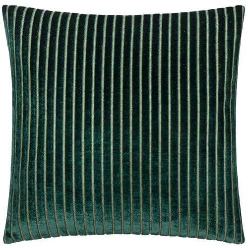 Paoletti Savoy Stripe Cushion Cover – Reversible Soft Textured Velvet Decorative Cushion for Sofas Beds and Armchairs (Emerald - 50x50cm)
