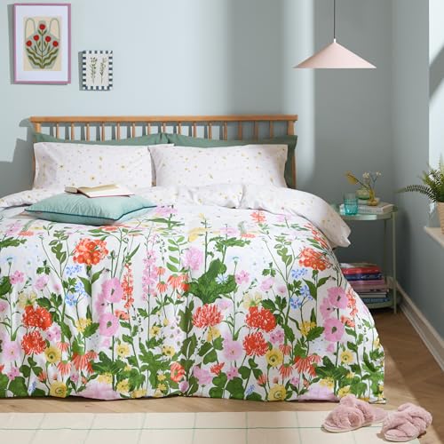 furn. Cottage Garden Duvet Cover Set – Reversible Floral Meadow Easy Care Cotton Blend Bedding (Multicolour - Double)