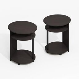 Furinno MODERN Side Table Set of 2, 3-Tier Round Oval Tabletop End Table with Open Shelf, Easy Assembly Night Stand, Bedside Table with Open Shelf, for Living Room, Bedroom, Black Walnut