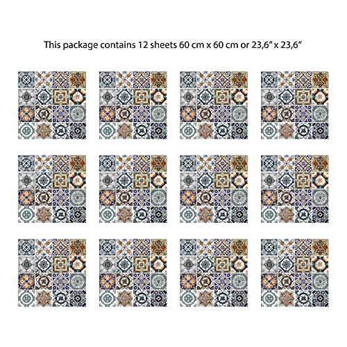 WALPLUS 12Sheets 54x54cm Wall Stickers Mediterranean Tiles Mural Art Removable Self-Adhesive Decals Vinyl Nursury Living Room Bedroom Decors Home DIY Stick on Wall Hotels Café Office Decorations