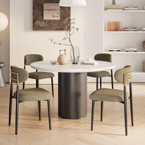 MALOL Dining Chairs Set of 4, Fabric Chairs for Dining Room with Metal Legs & Curved Backrest & Thick Cushion, Upholstered Kitchen Chair with Anti-Slip Pads, Brown
