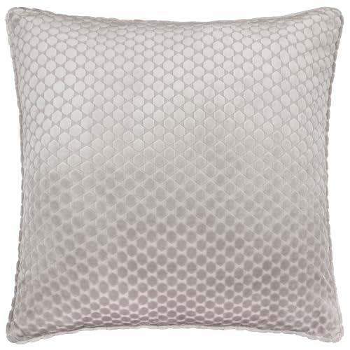 Paoletti Neptune Feather Filled Cushion – Soft Luxury Velvet Geometric Decorative Pillow (Silver – 50x50cm)