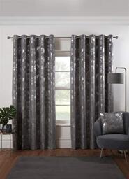 Osaka Japanese Eyelet Curtains 66 x 72 Silver Lined Metallic Velvet Trees