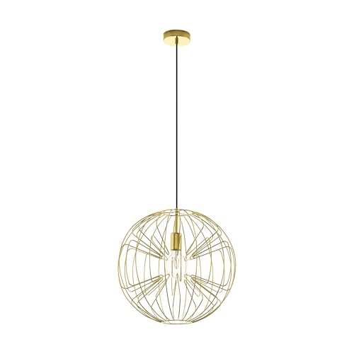 Eglo Pendant Light Okinzuri, 1-Light Hanging Lamp Vintage, Steel Hanging Lamp in Brass, Dining Table Light, Living Room Hanging Lamp with E27 Socket