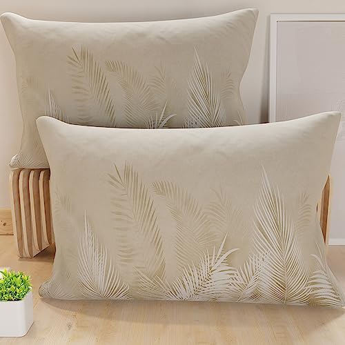 PETTI Artigiani Italiani - Pair of Pillow Cases 30 x 50 cm in Microfibre, Cushions for Bedroom Furniture, Sofa, Living Room, Set of 2 Cushion Covers, Cushion Cover Taupe Leaf 100% Made in Italy