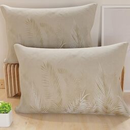 PETTI Artigiani Italiani - Pair of Pillow Cases 30 x 50 cm in Microfibre, Cushions for Bedroom Furniture, Sofa, Living Room, Set of 2 Cushion Covers, Cushion Cover Taupe Leaf 100% Made in Italy