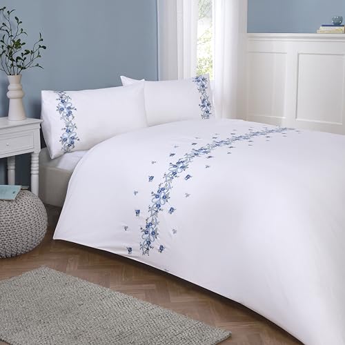 Rapport Home Floral Duvet Cover Set - Embroidered Bedding Quilt Cover - King Size