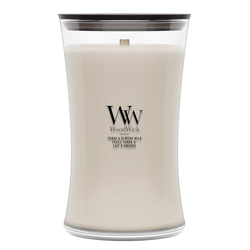 WoodWick Scented Candle - Large Hourglass Candle - Tonka & Almond Milk - Perfect Gifts for Women