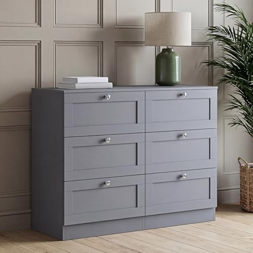 Vida Designs Altino 6 Drawer Chest of Drawers - Grey - H 76.5 x W 100 x D 36 cm - Wide Bedroom Storage Unit - Easy Assembly - Clothes Storage Cabinet - Modern Shaker Style Hallway or Guest Room