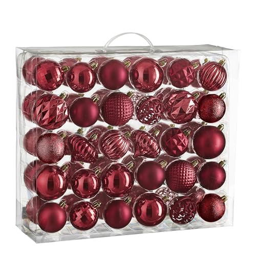 Mica Decorations Christmas Tree Baubles Set - 60 Pieces - Diameter 7 cm - Shatterproof - Dark Red