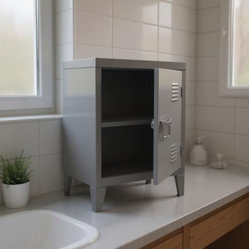 FurnitureR 1-Pack Grey Bathroom Medicine Cabinet, Industrial Style, Durable Metal Construction with a Compact Design, Ideal for Space-Saving, Durable and Functional Bathroom Storage