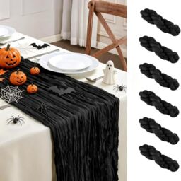 AGIRL Cheesecloth Table Runner 10FT Long Boho Gauze Table Runner Rustic Sheer Runner for Wedding Bridal Baby Shower Birthday Party Table Decor Thanksgiving Christmas (Black, 6 Pack)