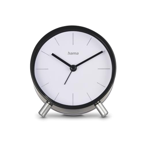 Hama Flores Radio-Controlled Alarm Clock, Analog, Non-Ticking, Black